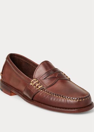 Hnědé pánské kožené penny mokasíny Ralph Lauren Edric