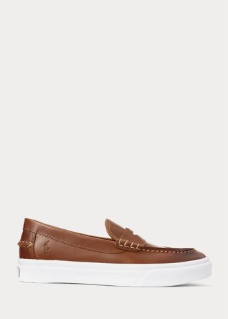 Hnědé pánské kožené penny mokasíny Ralph Lauren Keaton