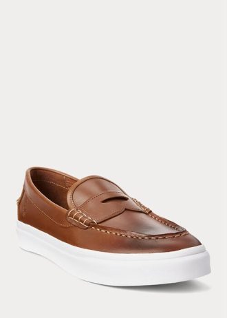 Hnědé pánské kožené penny mokasíny Ralph Lauren Keaton