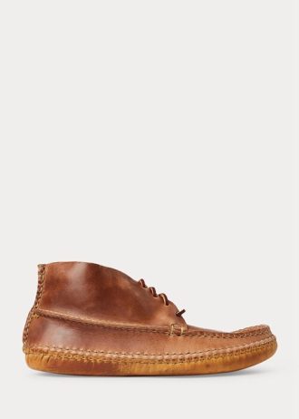 Hnědé pánské mokasínové boty Ralph Lauren z kůže ve stylu Chukka