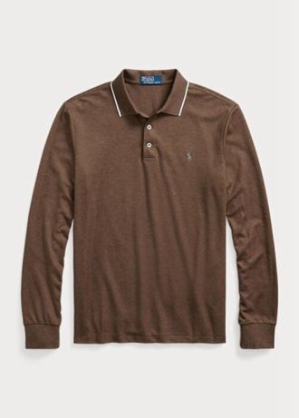 Hnědé pánské polokošile Slim Fit Birdseye Ralph Lauren Custom Hnědé pánské polokošile Slim Fit Birdseye Ralph Lauren Custom