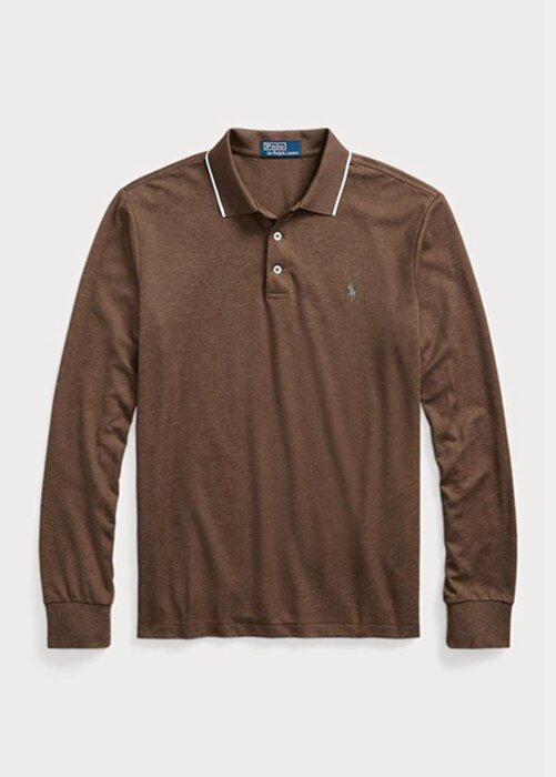 Hnědé pánské polokošile Slim Fit Birdseye Ralph Lauren Custom Hnědé pánské polokošile Slim Fit Birdseye Ralph Lauren Custom