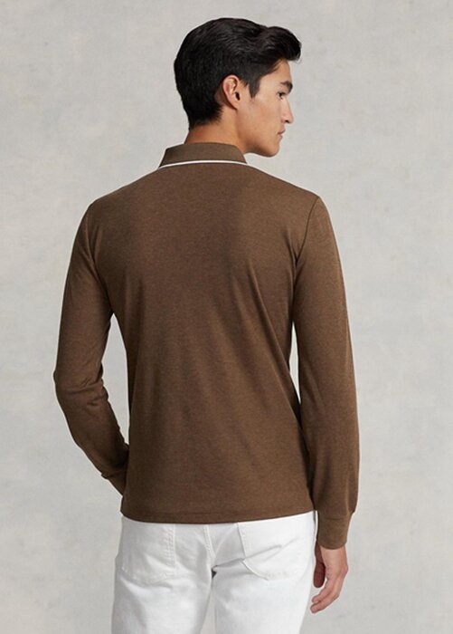 Hnědé pánské polokošile Slim Fit Birdseye Ralph Lauren Custom Hnědé pánské polokošile Slim Fit Birdseye Ralph Lauren Custom
