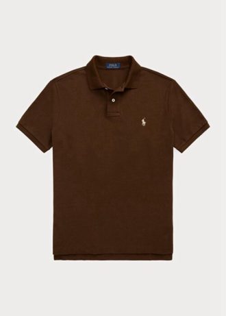 Hnědé pánské polokošile Slim Fit Mesh Ralph Lauren Custom Hnědé pánské polokošile Slim Fit Mesh Ralph Lauren Custom