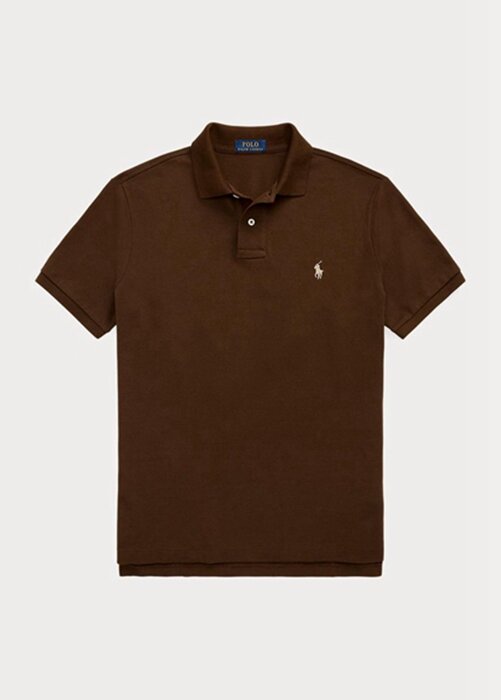 Hnědé pánské polokošile Slim Fit Mesh Ralph Lauren Custom Hnědé pánské polokošile Slim Fit Mesh Ralph Lauren Custom