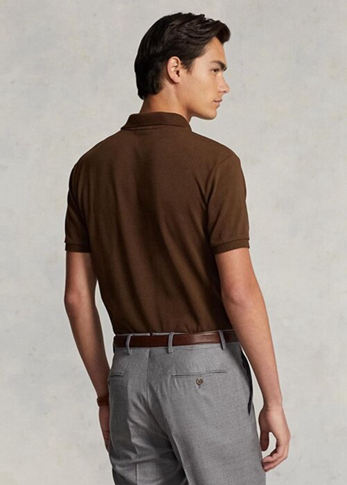 Hnědé pánské polokošile Slim Fit Mesh Ralph Lauren Custom Hnědé pánské polokošile Slim Fit Mesh Ralph Lauren Custom