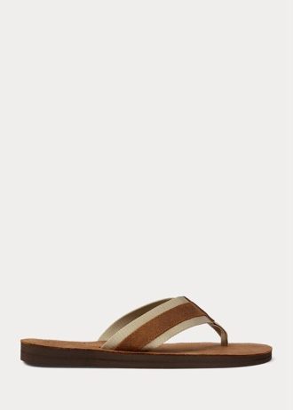 Hnědé pánské semišové žabky Ralph Lauren Grosgrain-Trim