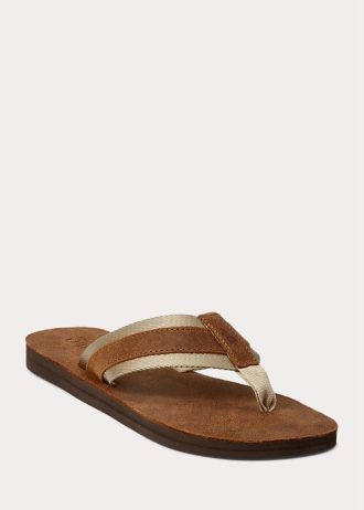 Hnědé pánské semišové žabky Ralph Lauren Grosgrain-Trim