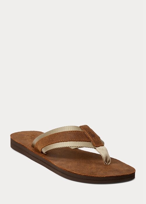 Hnědé pánské semišové žabky Ralph Lauren Grosgrain-Trim Hnědé pánské semišové žabky Ralph Lauren Grosgrain-Trim