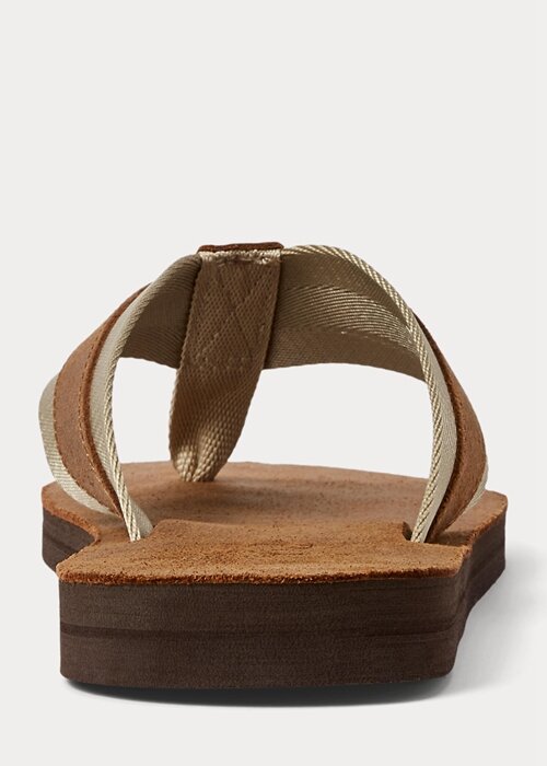 Hnědé pánské semišové žabky Ralph Lauren Grosgrain-Trim Hnědé pánské semišové žabky Ralph Lauren Grosgrain-Trim