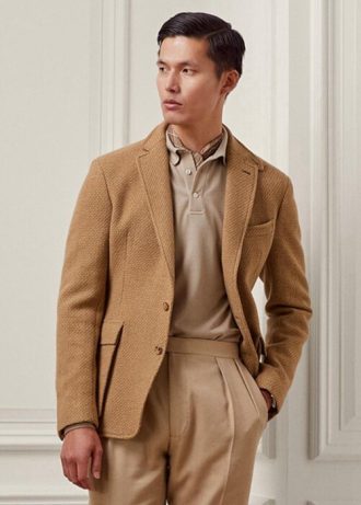 Hnědé pánské sportovní blejzry Ralph Lauren Hadley s texturou vlněného kepru Hnědé pánské sportovní blejzry Ralph Lauren Hadley s texturou vlněného kepru