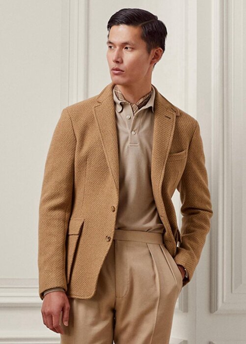 Hnědé pánské sportovní blejzry Ralph Lauren Hadley s texturou vlněného kepru Hnědé pánské sportovní blejzry Ralph Lauren Hadley s texturou vlněného kepru