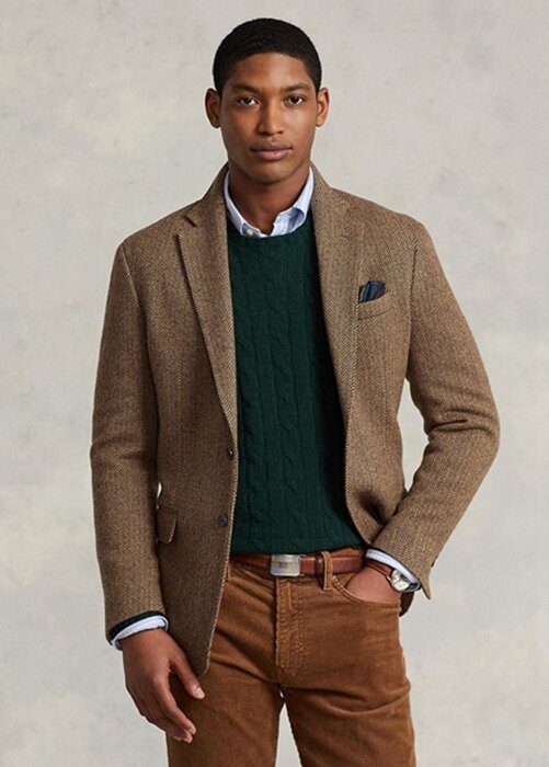 Hnědé pánské sportovní blejzry Ralph Lauren Polo měkké rybí kosti Hnědé pánské sportovní blejzry Ralph Lauren Polo měkké rybí kosti