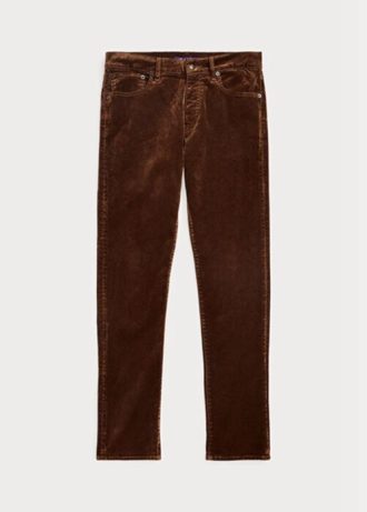 Hnědé pánské strečové sametové džíny Ralph Lauren Slim Fit