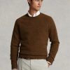 Hnědé pánské svetry Ralph Lauren semišové s vlněným výstřihem