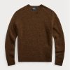 Hnědé pánské svetry Ralph Lauren semišové s vlněným výstřihem