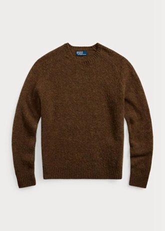 Hnědé pánské svetry Ralph Lauren semišové s vlněným výstřihem