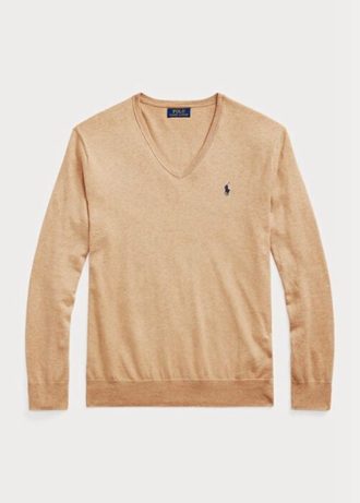 Hnědé pánské svetry Ralph Lauren Slim Fit s texturou z bavlny