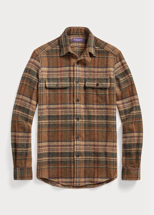 Hnědé pánské trička Ralph Lauren semišové kostkované vlněné tvídové košile Hnědé pánské trička Ralph Lauren semišové kostkované vlněné tvídové košile