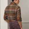 Hnědé pánské trička Ralph Lauren semišové kostkované vlněné tvídové košile Hnědé pánské trička Ralph Lauren semišové kostkované vlněné tvídové košile