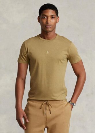 Hnědá pánská trička Slim Fit Crewneck Ralph Lauren Custom