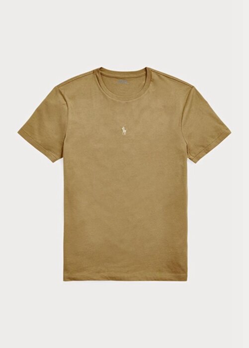 Hnědá pánská trička Slim Fit Crewneck Ralph Lauren Custom Hnědá pánská trička Slim Fit Crewneck Ralph Lauren Custom