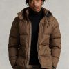 Hnědé pánské vodoodpudivé péřové bundy Ralph Lauren