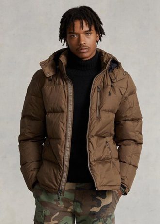 Hnědé pánské vodoodpudivé péřové bundy Ralph Lauren