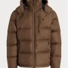 Hnědé pánské vodoodpudivé péřové bundy Ralph Lauren