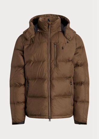 Hnědé pánské vodoodpudivé péřové bundy Ralph Lauren