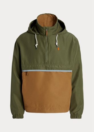 Hnědé vícebarevné pánské sbalitelné vodoodpudivé bundy s kapucí Ralph Lauren
