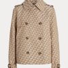 Khaki dámské žakárové kabáty Ralph Lauren s dvouřadým monogramem Khaki dámské žakárové kabáty Ralph Lauren s dvouřadým monogramem