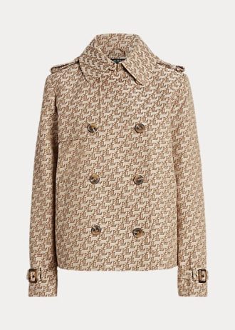 Khaki dámské žakárové kabáty Ralph Lauren s dvouřadým monogramem Khaki dámské žakárové kabáty Ralph Lauren s dvouřadým monogramem