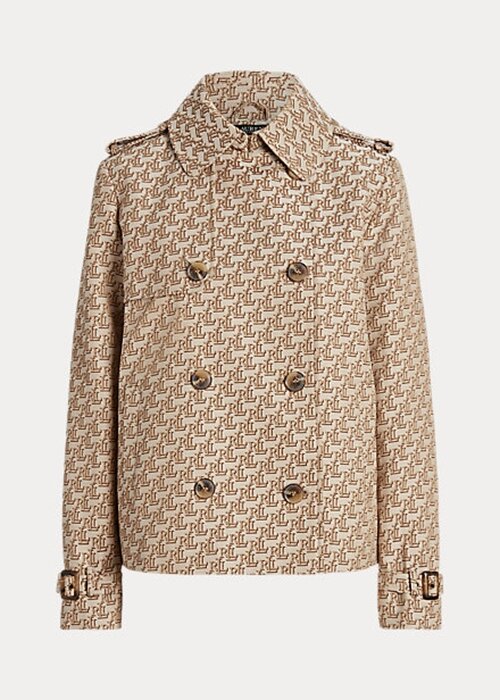 Khaki dámské žakárové kabáty Ralph Lauren s dvouřadým monogramem Khaki dámské žakárové kabáty Ralph Lauren s dvouřadým monogramem