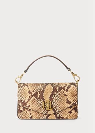 Khaki dámské crossbody kabelky Ralph Lauren z umělé hadí kůže Small Tayler