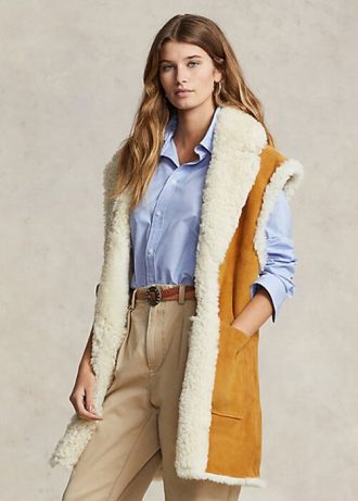 Khaki dámská oboustranná shearling vesta Ralph Lauren