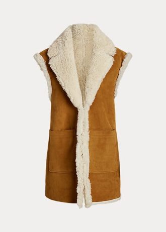 Khaki dámská oboustranná shearling vesta Ralph Lauren