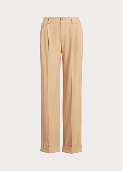 Khaki dámské plisované keprové kalhoty ze směsi vlny Ralph Lauren Khaki dámské plisované keprové kalhoty ze směsi vlny Ralph Lauren