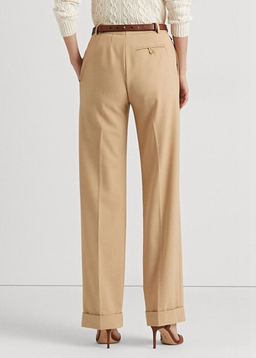 Khaki dámské plisované keprové kalhoty ze směsi vlny Ralph Lauren Khaki dámské plisované keprové kalhoty ze směsi vlny Ralph Lauren