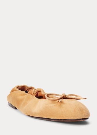 Khaki dámské ploché boty Ralph Lauren The Suede Pony Ballet