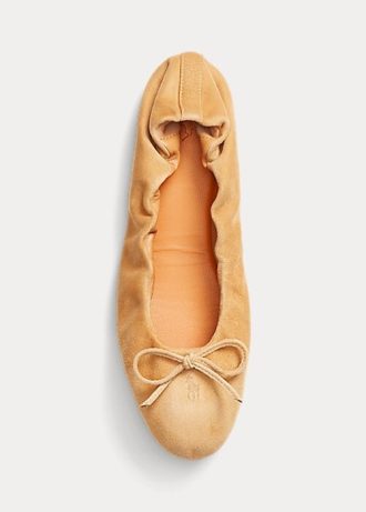 Khaki dámské ploché boty Ralph Lauren The Suede Pony Ballet