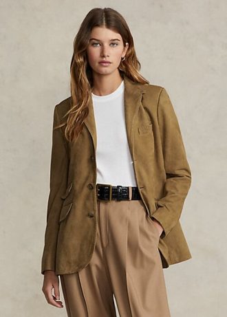 Khaki dámská Ralph Lauren Lambskin Suede Hacking Blazers