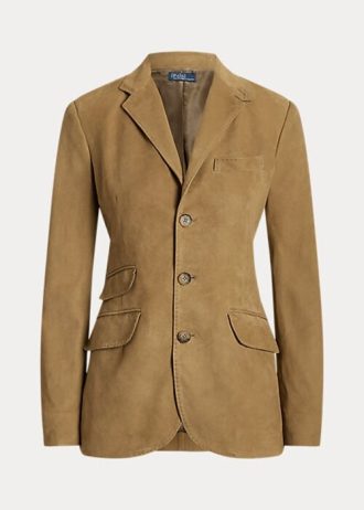 Khaki dámská Ralph Lauren Lambskin Suede Hacking Blazers