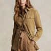 Khaki Dámské semišové košile Ralph Lauren Lambskin Suede Surplus