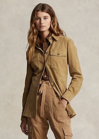 Khaki Dámské semišové košile Ralph Lauren Lambskin Suede Surplus Khaki Dámské semišové košile Ralph Lauren Lambskin Suede Surplus