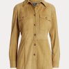 Khaki Dámské semišové košile Ralph Lauren Lambskin Suede Surplus