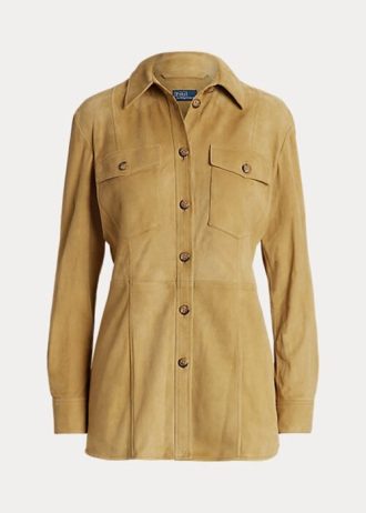 Khaki Dámské semišové košile Ralph Lauren Lambskin Suede Surplus Khaki Dámské semišové košile Ralph Lauren Lambskin Suede Surplus