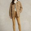 Khaki dámské semišové legíny Ralph Lauren Lambskin