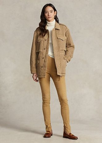 Khaki dámské semišové legíny Ralph Lauren Lambskin