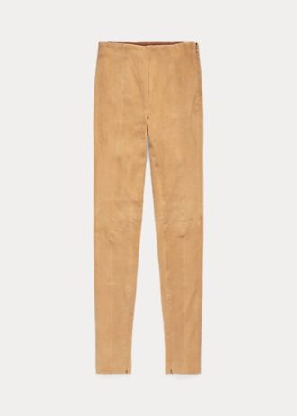 Khaki dámské semišové legíny Ralph Lauren Lambskin